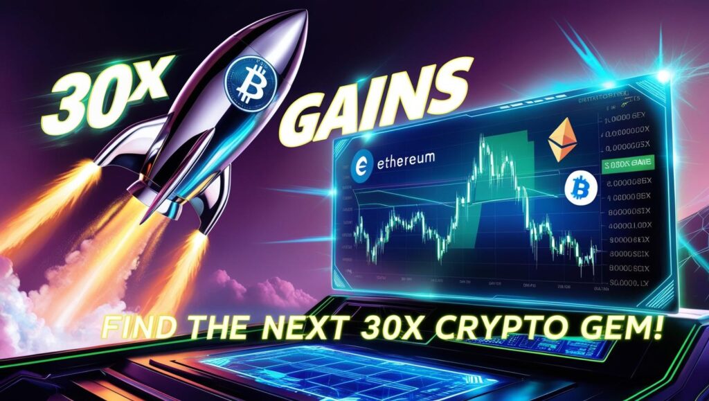 Crypto30x.com platform dashboard displaying trending altcoins and AI-powered predictions