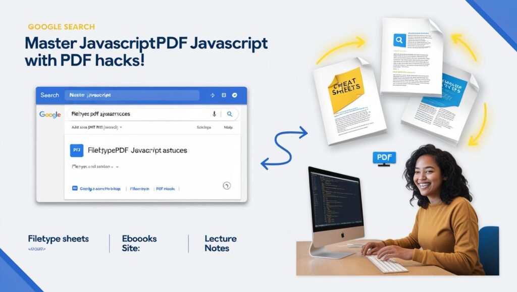 Screenshot of Google search results using 'filetype:pdf javascript astuces' showing downloadable PDF JavaScript guides