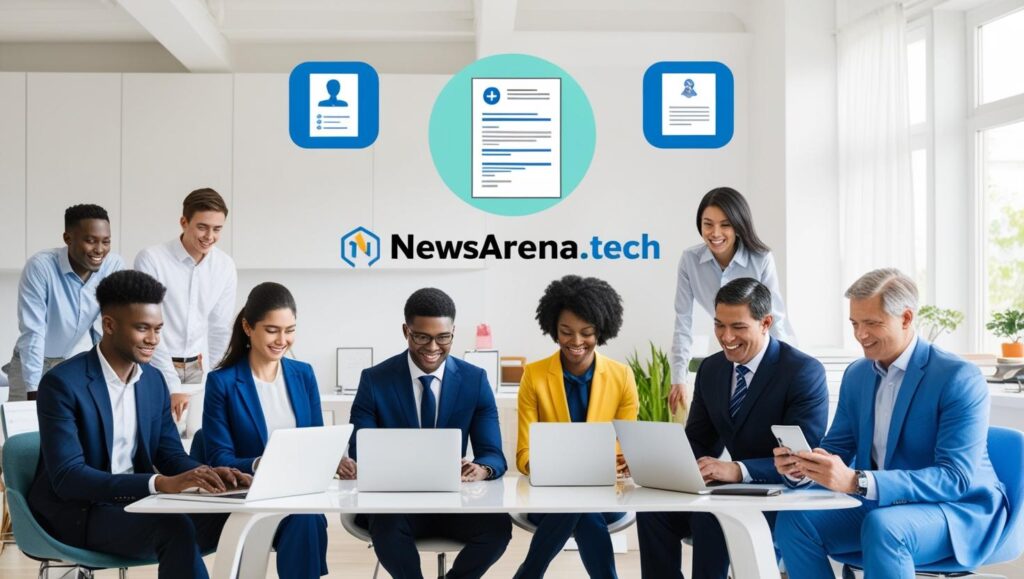 A job seeker browsing NewsArena.Tech for the latest verified job openings on a laptop