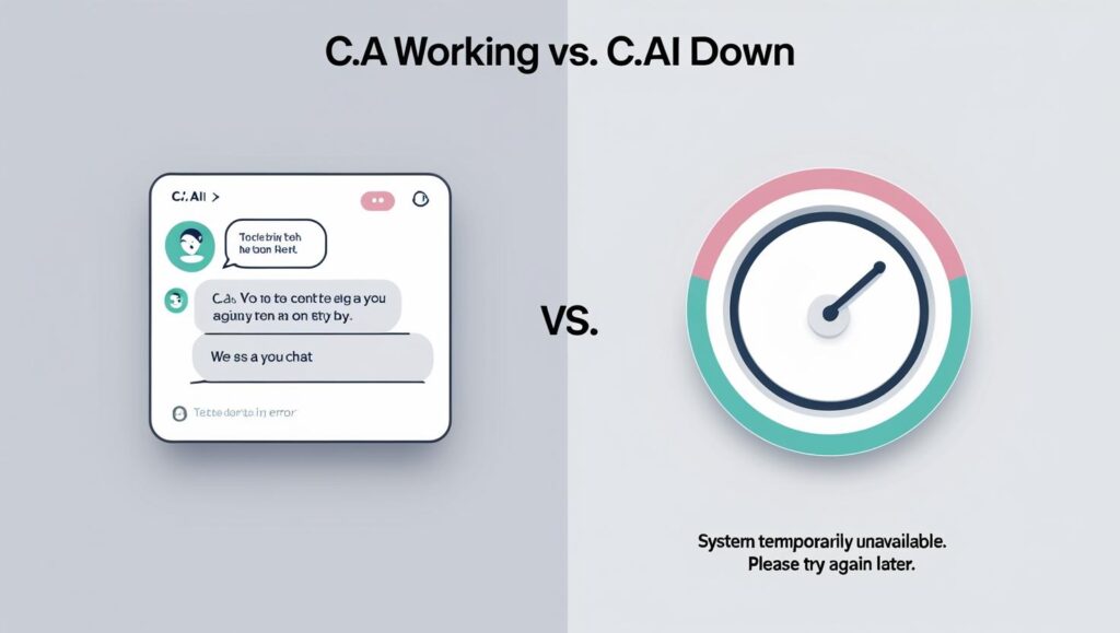 Screenshot showing Character.AI website not loading on a browser with error message, indicating server downtime.