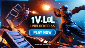 1v1.lol unblocked 66 gameplay showing intense 1v1 battle in a box fight arena
