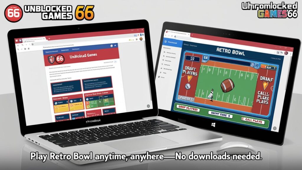 Homepage of Unblocked Games 66 with Retro Bowl listed among top games”