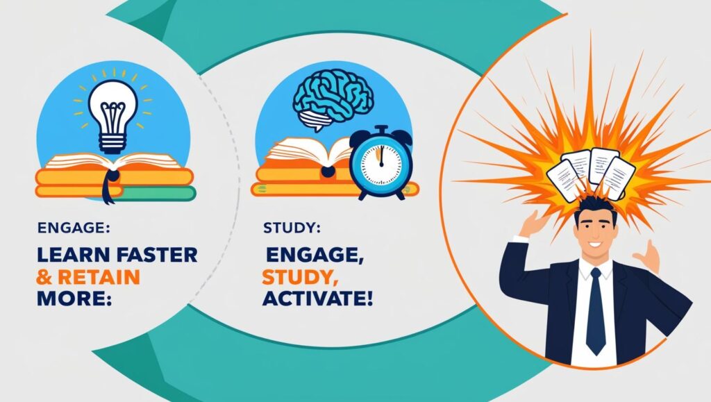 Visual cycle showing steps of Engage, Study, and Activate for effective learning