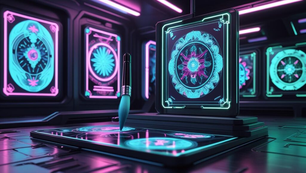 “Dashboard interface of OurDream.ai showing AI-generated digital art in various styles”