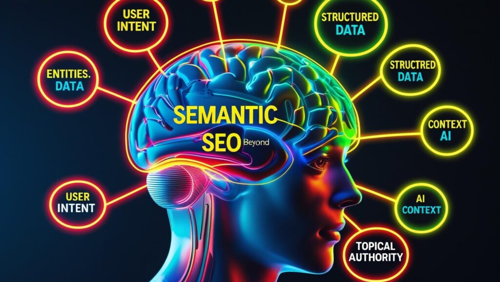 Ben Stace explaining semantic SEO strategy on a digital whiteboard with content clusters and topic maps illustrated.
