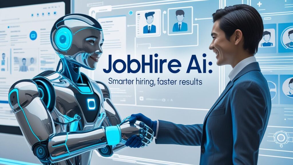 Illustration showing JobHire AI dashboard with candidate match scores