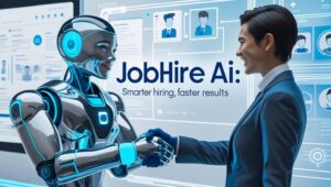 Illustration showing JobHire AI dashboard with candidate match scores